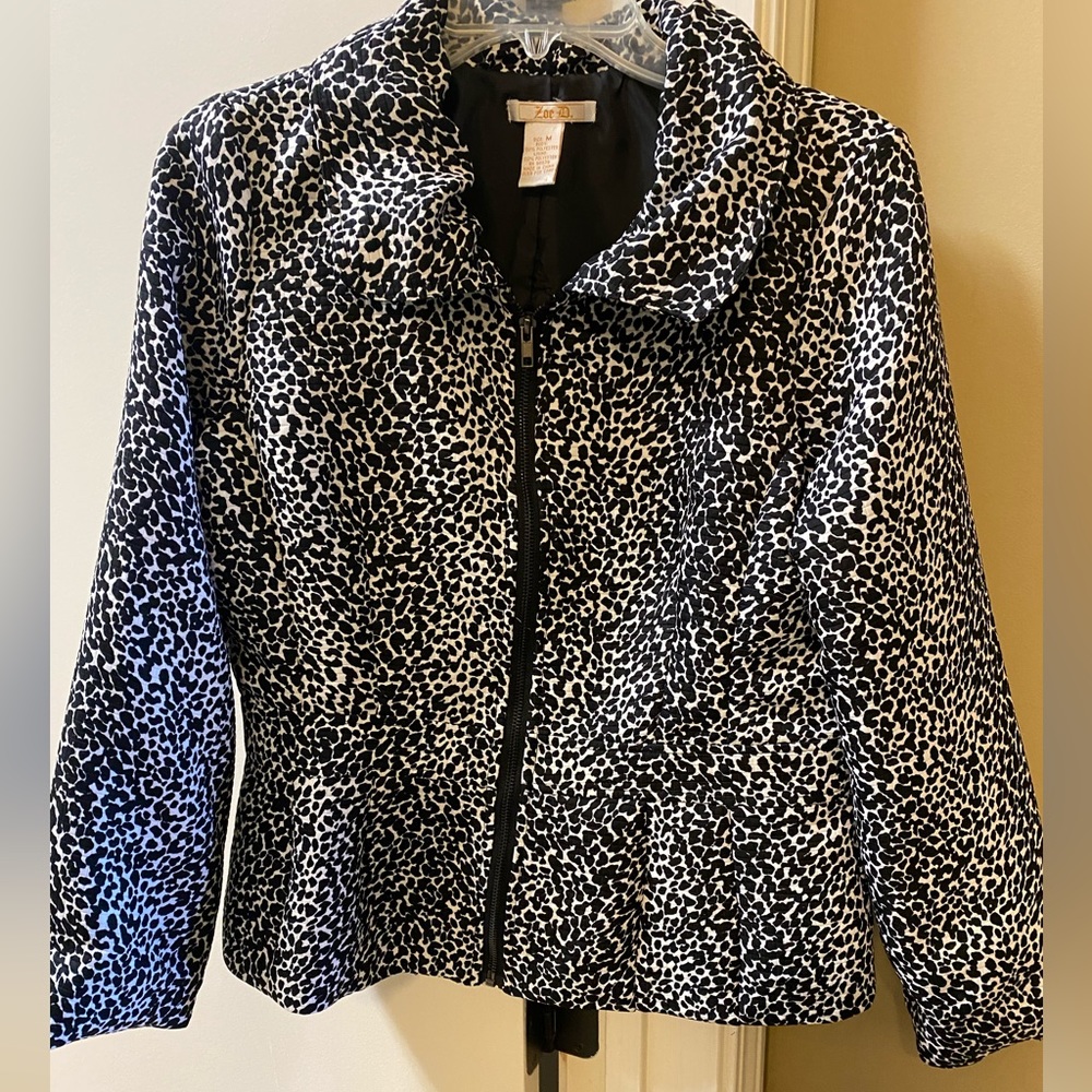 Zoe D. Black & White Spotted Jacket Size Medium